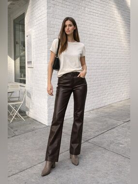 Chocolate Brown Soft Leather Straight-Leg Pants size 8